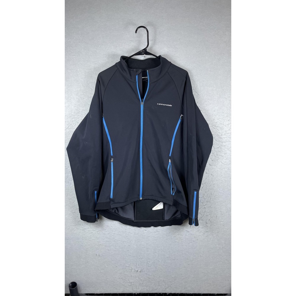 Cannondale‎ Jacket Mens XL Black Blue Fleece Lined Cycling Softshell Full Zip
